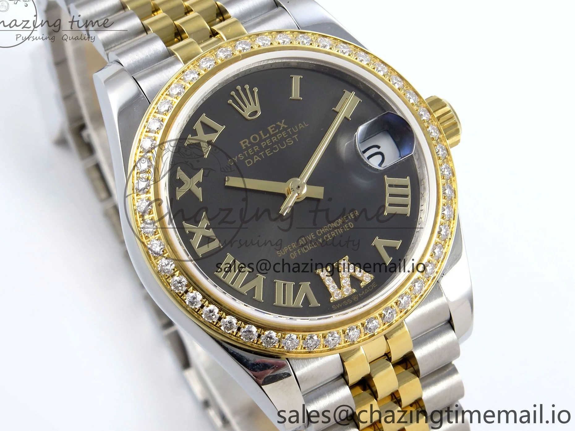 JARF 904L YG Diamonds SS Jubilee Edition Gray 278383RBR Roman 1:1 Best 31 on Steel Bracelet DateJust Dial HZ2236 0502